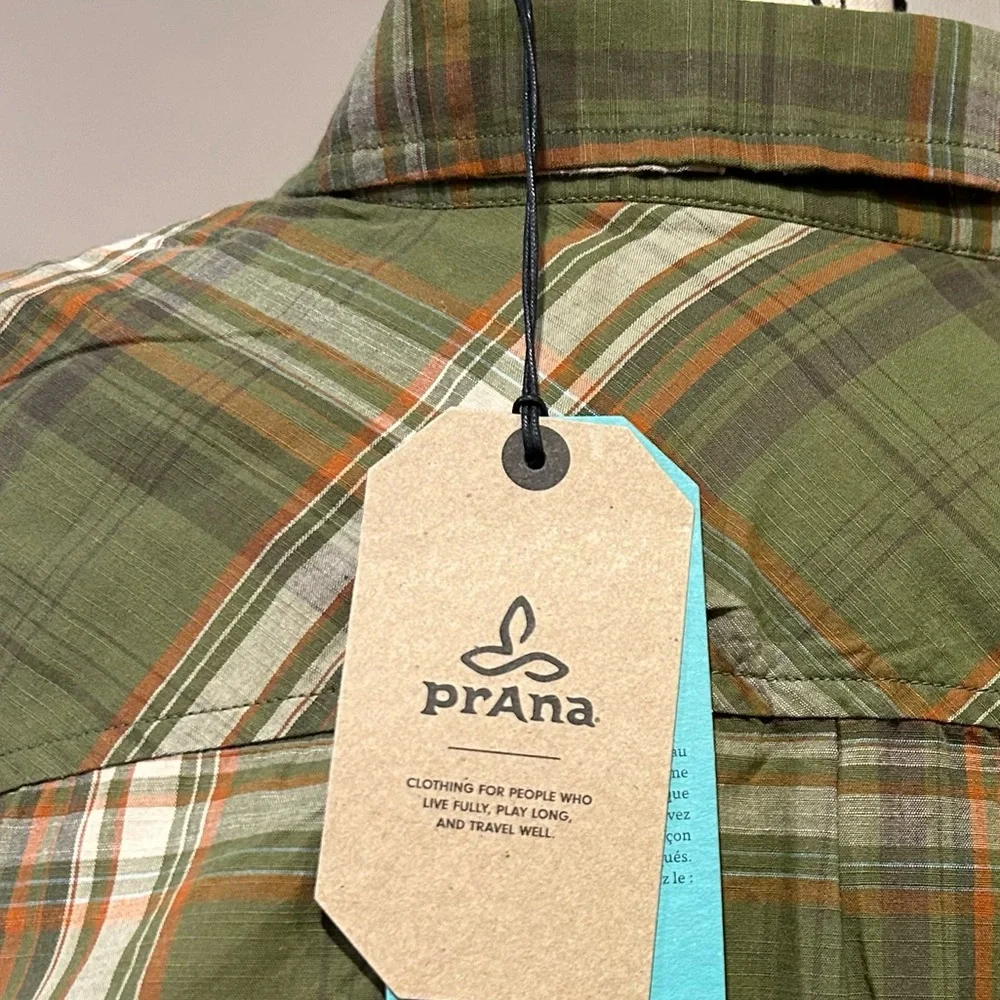 Prana Benton Plaid Green Iguana Button Down Shirt_9